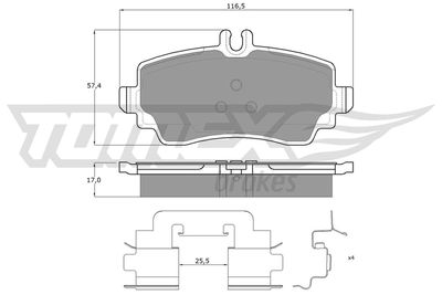 TX1276 TOMEX Brakes Комплект тормозных колодок, дисковый тормоз