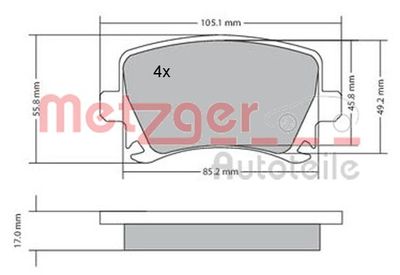 1170005 METZGER Комплект тормозных колодок, дисковый тормоз