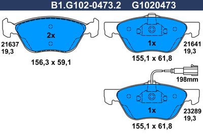 B1G10204732 GALFER Комплект тормозных колодок, дисковый тормоз