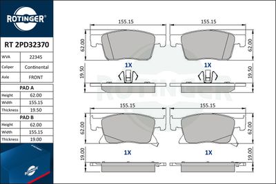 RT2PD32370 ROTINGER Комплект тормозных колодок, дисковый тормоз