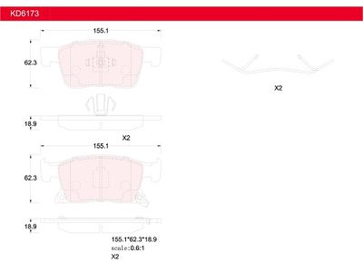 KD6173 ASIMCO Комплект тормозных колодок, дисковый тормоз