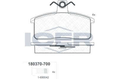 180370700 ICER Комплект тормозных колодок, дисковый тормоз