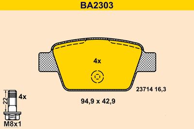 BA2303 BARUM Комплект тормозных колодок, дисковый тормоз