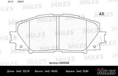 E400358 MILES Комплект тормозных колодок, дисковый тормоз