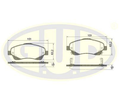 GBP880166 G.U.D. Комплект тормозных колодок, дисковый тормоз