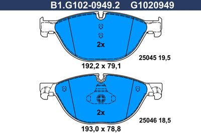 B1G10209492 GALFER Комплект тормозных колодок, дисковый тормоз