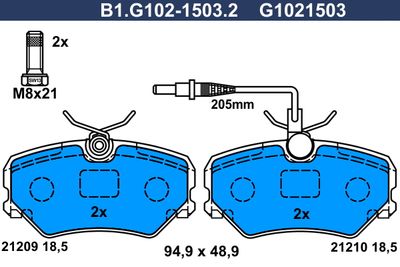 B1G10215032 GALFER Комплект тормозных колодок, дисковый тормоз