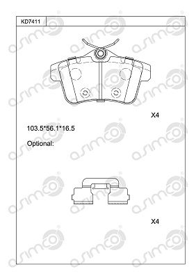 KD7411 ASIMCO Комплект тормозных колодок, дисковый тормоз