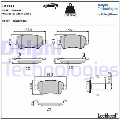 LP1717 DELPHI Комплект тормозных колодок, дисковый тормоз