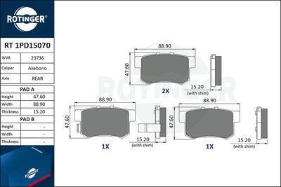 RT1PD15070 ROTINGER Комплект тормозных колодок, дисковый тормоз