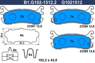 B1G10215122 GALFER Комплект тормозных колодок, дисковый тормоз