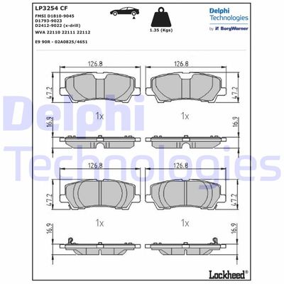 LP3254 DELPHI Комплект тормозных колодок, дисковый тормоз