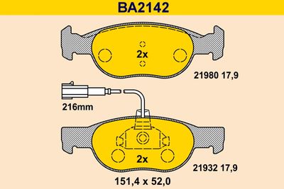 BA2142 BARUM Комплект тормозных колодок, дисковый тормоз