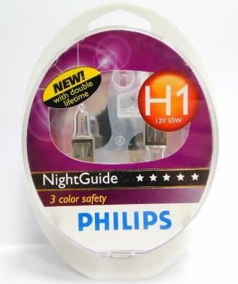  Лампа галогенная Philips NightGuide DoubleLife H1 12V 55W 2 шт.12258NGDLS2 Philips 12258NGDLS2