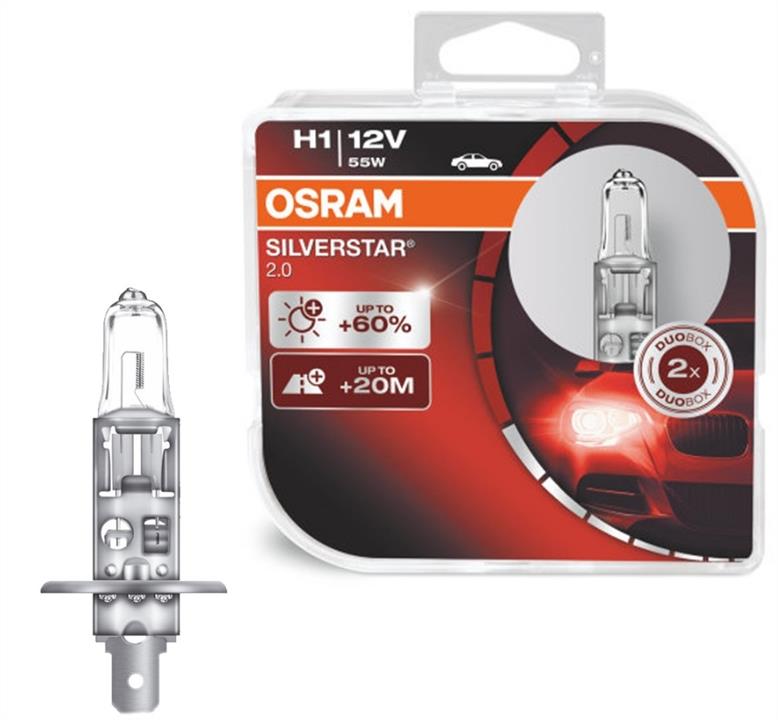  Лампа галогенная Osram Silverstar +60% H1 12V 55W 2 шт.64150SV2HCB Osram 64150SV2-HCB