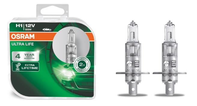  Лампа галогенная Osram Ultra Life H1 12V 55W 2 шт.64150ULTHCB Osram 64150ULT-HCB