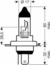  Лампа галогенная Osram Silverstar +60% H4 12V 6055W 64193SV202B Osram 64193SV2-02B