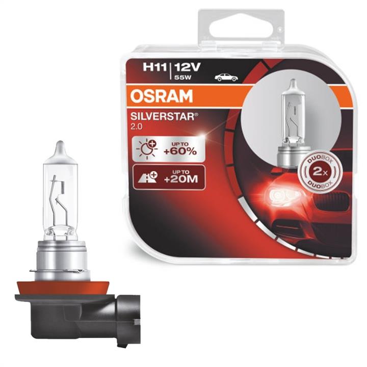  Лампа галогенная Osram Silverstar +60% H11 12V 55W 2 шт.64211SV2HCB Osram 64211SV2-HCB