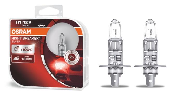  Лампа галогенная Osram Night Breaker Silver +100% H1 12V 55W 2 шт.64150NBSHCB Osram 64150NBS-HCB