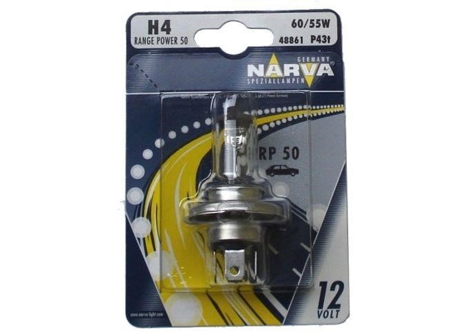  Лампа накаливания H4 12V 6055 W P43t RANGE POWER 50+ 48861B1 Narva 48861_B1