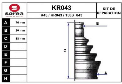 KR043 EAI Комплект пыльника, приводной вал