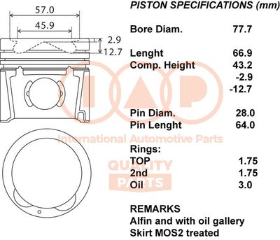  10007005 IAP QUALITY PARTS Поршень