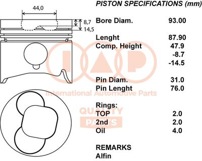  10109020 IAP QUALITY PARTS Поршень