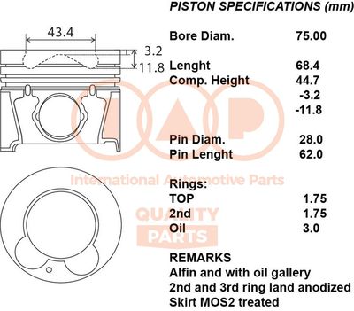  10007047 IAP QUALITY PARTS Поршень