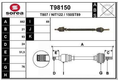  T98150 EAI Приводной вал