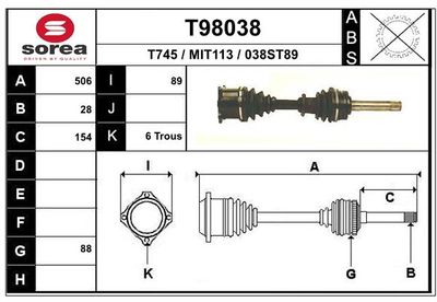  T98038 EAI Приводной вал