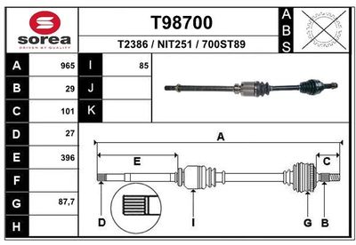  T98700 EAI Приводной вал