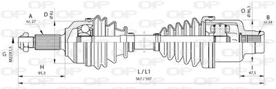  DRS637500 OPEN PARTS Приводной вал