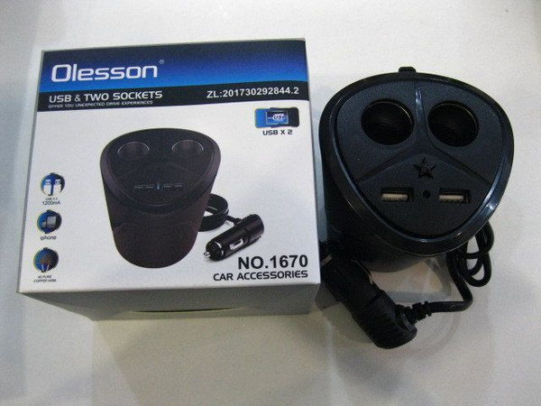  Разветвитель авто Olesson NO.1670 2USB 2гн черный