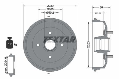  94019000 TEXTAR Тормозной барабан