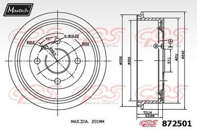  872501 MAXTECH Тормозной барабан