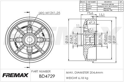  BD4729KT FREMAX Тормозной барабан