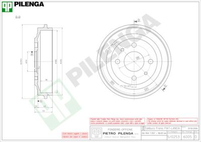  6005 PILENGA Тормозной барабан