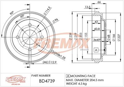  BD4739 FREMAX Тормозной барабан