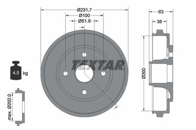  94033200 TEXTAR Тормозной барабан