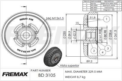  BD3105KT FREMAX Тормозной барабан