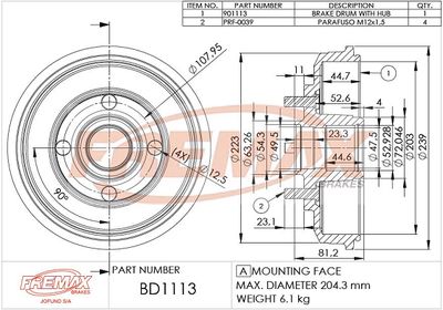  BD1113 FREMAX Тормозной барабан