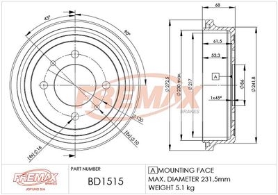  BD1515 FREMAX Тормозной барабан