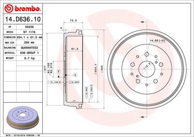  14D63610 BREMBO Тормозной барабан