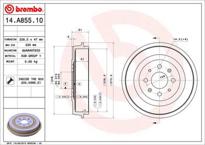  14A85510 BREMBO Тормозной барабан