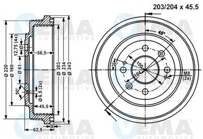  801062 VEMA Тормозной барабан