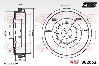  862052 MAXTECH Тормозной барабан