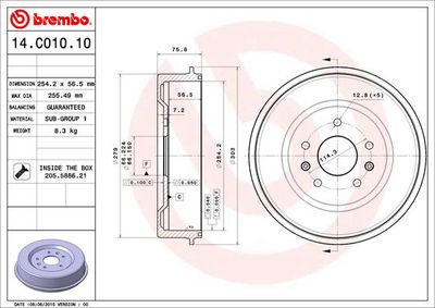  14C01010 BREMBO Тормозной барабан