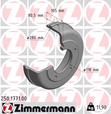  250177100 ZIMMERMANN Тормозной барабан