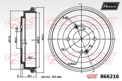  866216 MAXTECH Тормозной барабан