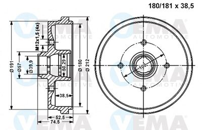  800977 VEMA Тормозной барабан